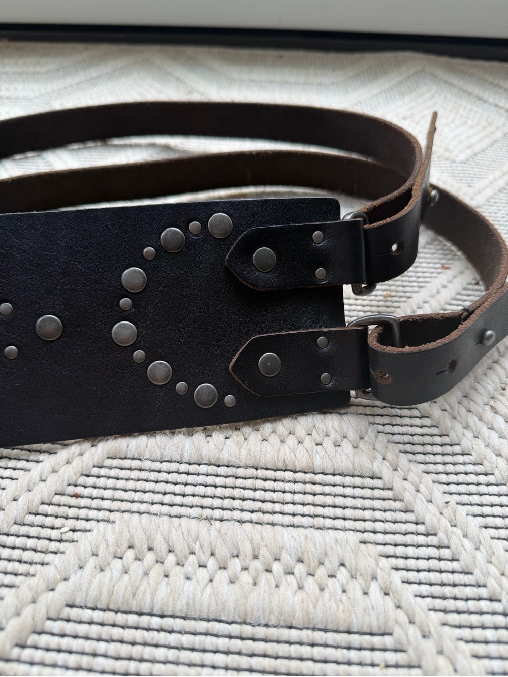 Y2K Candies Wide Black Leather Studded Double Buckle Skinny Straps Belt L/XL - Picture 13 of 15